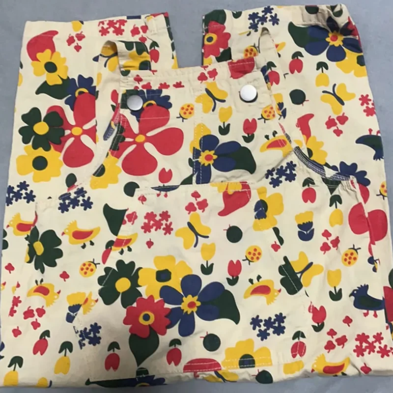 فتاة صبي وزرة ربيع الخريف الكورية موضة الشارع السراويل الأزهار المطبوعة الأطفال السراويل الاطفال بذلة ملابس بناطيل أطفال #5