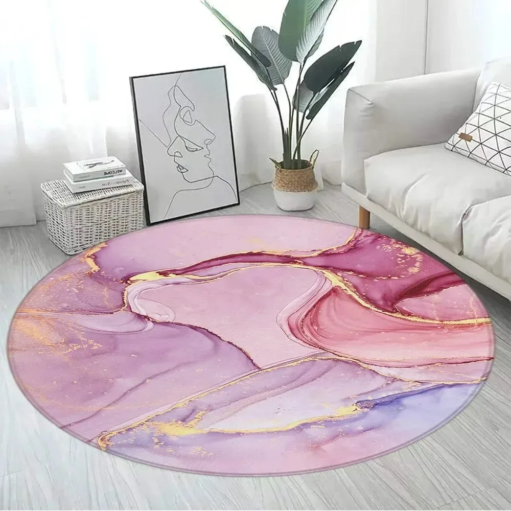 

2026 New Style Luxurious Marble Colour Round Carpet Rug for Bedroom Living Room Decoration Anti-Slip Washable Carpet
