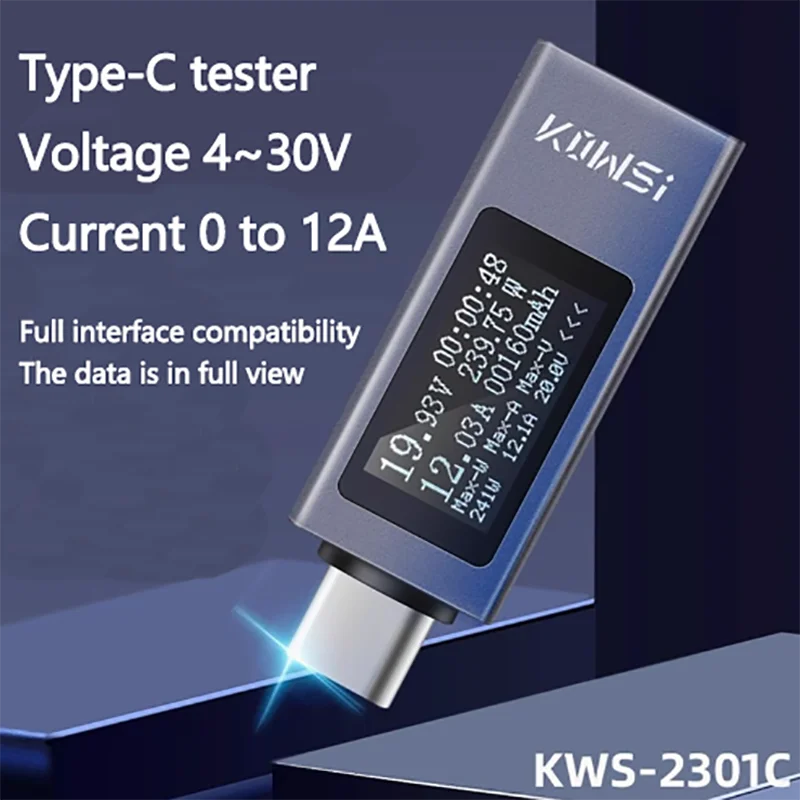 KWS-2301C digital DC digital voltage ammeter Power meter Type-c mobile phone charging detector