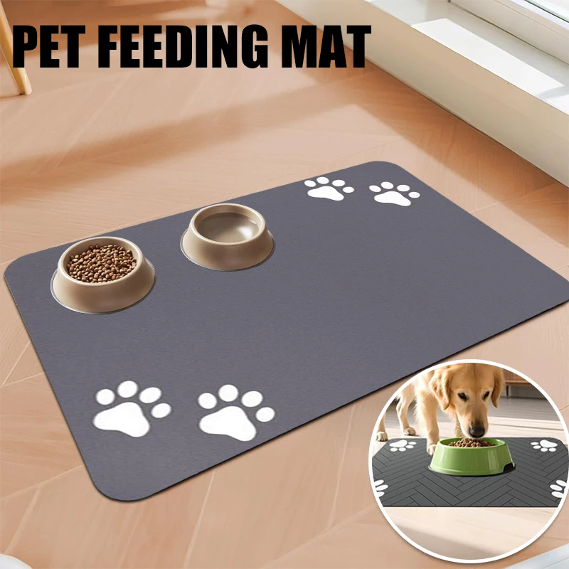 Pet Mat-Absorbent Placemat Feeding Pets Food Water Bowl Waterproof Rubber Backing Quick Dry Water Mat Dog Cat Diatom Ooze 1PC