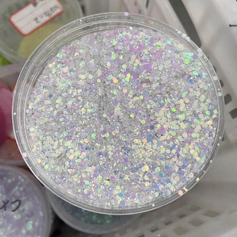 50g glänzende Meerjungfrau Nail Art Glitter holographische gemischte sechseckige Pailletten Flocken Dekoration Laser klobiges Pulver Maniküre Zubehör