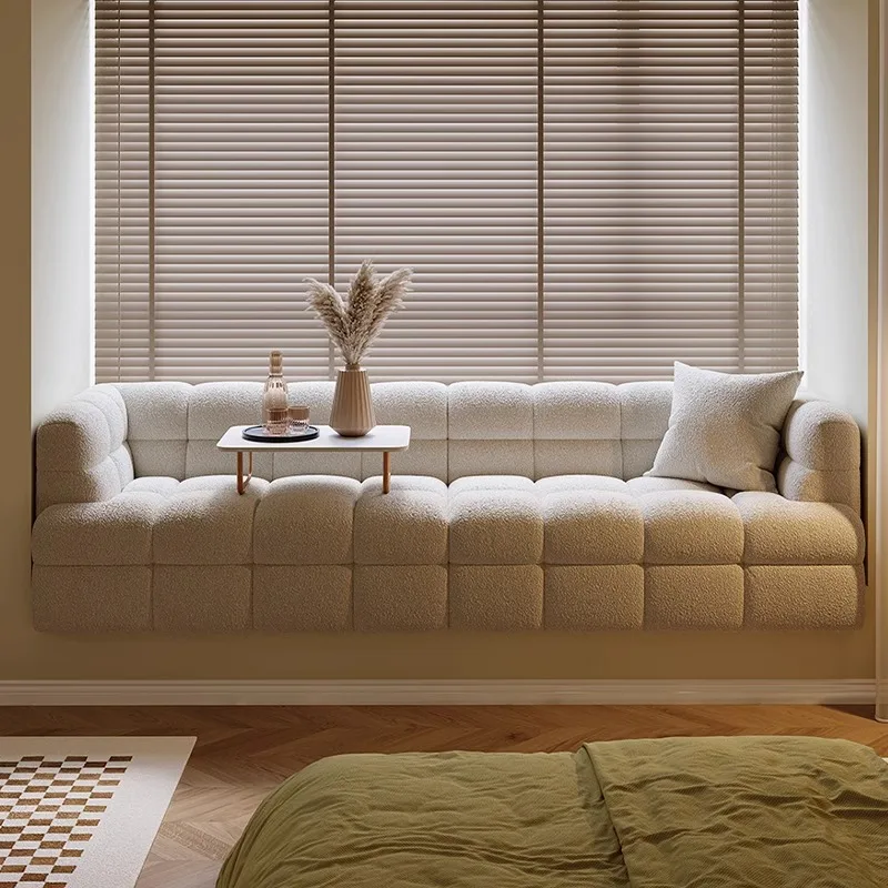 Puff bay window sofa bedroom balcony designer transformation teddy velvet French minimalist bay window mat Internet celebrity ta