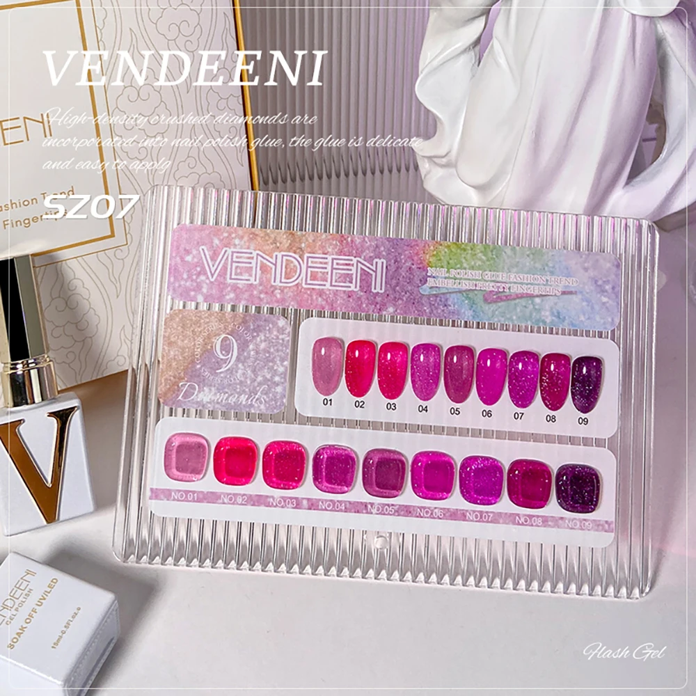 Vendeeni 9 Farben Rosenrot Pink Glitzernder Diamant-Gel-Nagellack UV Soak-Off Gel-Lack Semi-Permanenter Gel-Lack – Detail 7