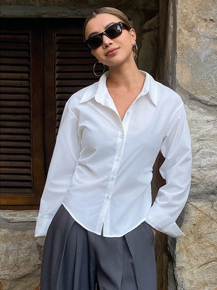 

Новинка 2023 года, весенне-осенние рубашки, модные женские однотонные однобортные тонкие блузки с длинными рукавами, повседневная офисная женская верхняя одежда для поездок на работу