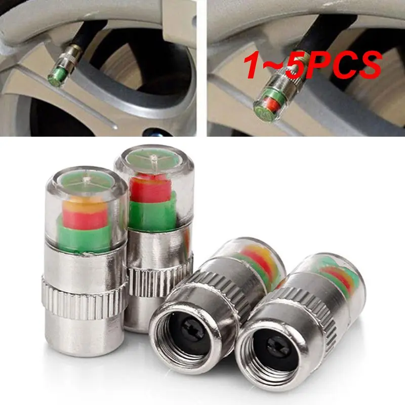 1~5PCS Tire Pressure Indicator Valve 3 Color Motorcycle Silver W/Sensor IndicatorCap Eye Alert For 32PSI(2.2Bar)