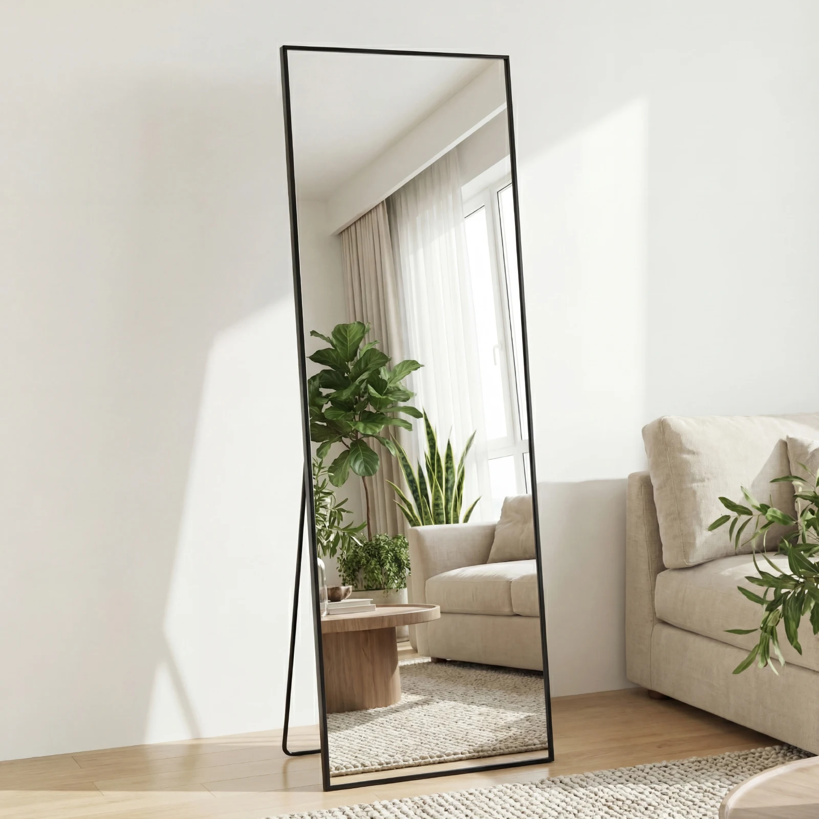 JHK 68"x26" Arched Full Length Mirror with Stand Floor Free Standing Aluminum Frame for Bedroom Bathroom Body Hanging Leaning image 6