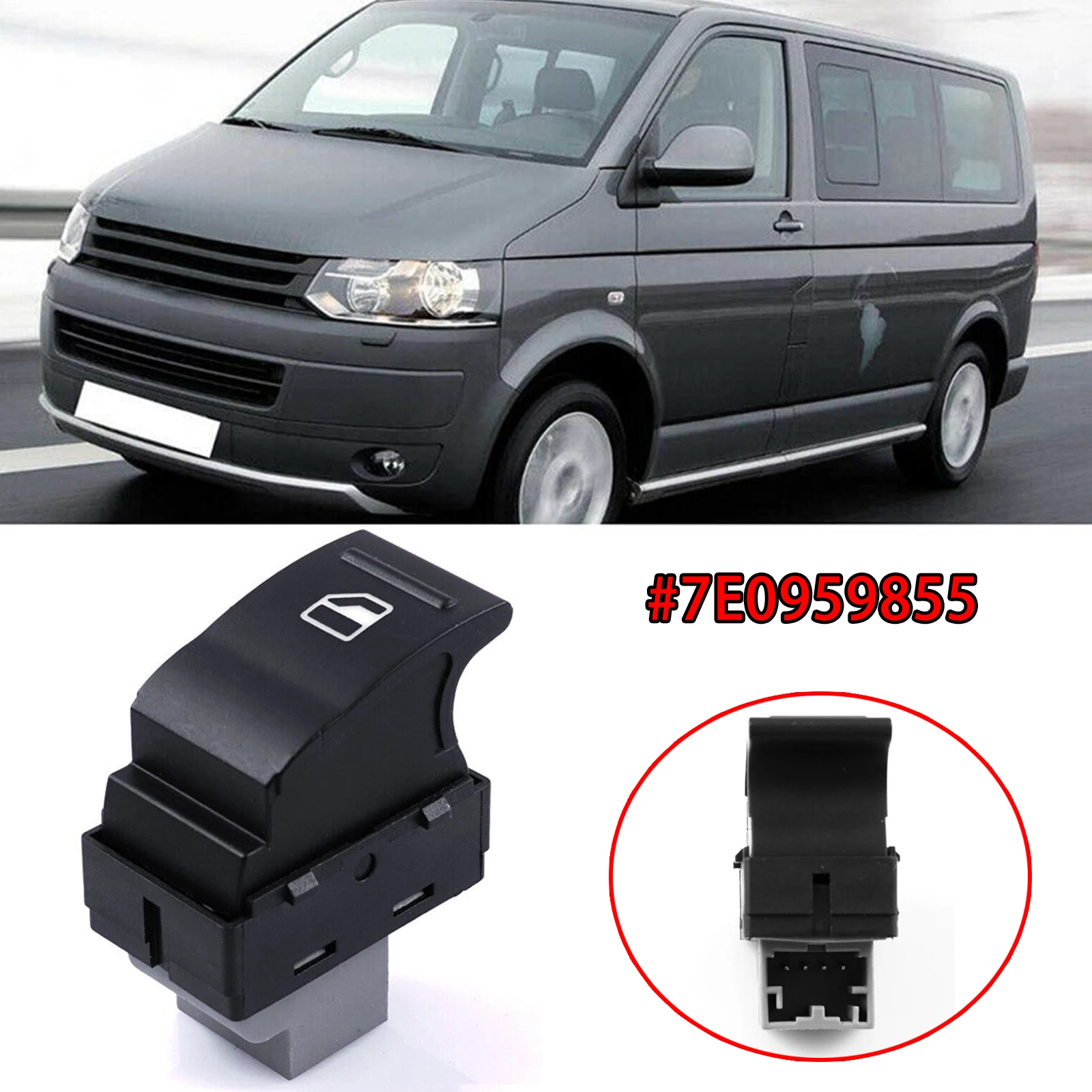7E0959855 Power Window Switch Button Passenger Side For VW Transporter T5 T6 Caravelle Multivan Car Accessories Auto Replacement