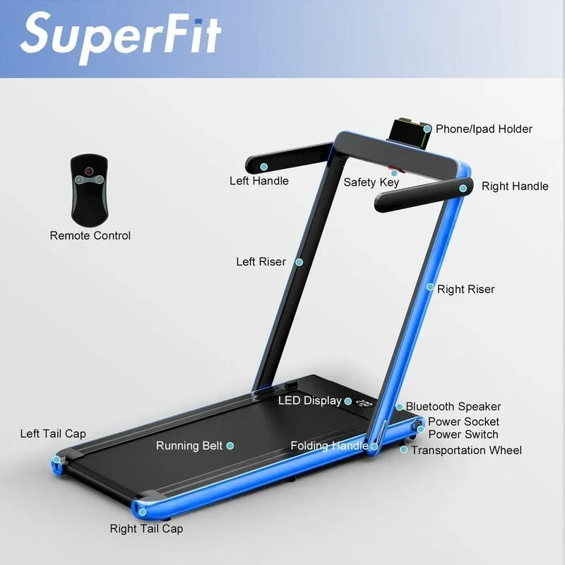 

2.25HP 2 in 1 Folding Treadmill with APP Speaker Remote Control-Navy