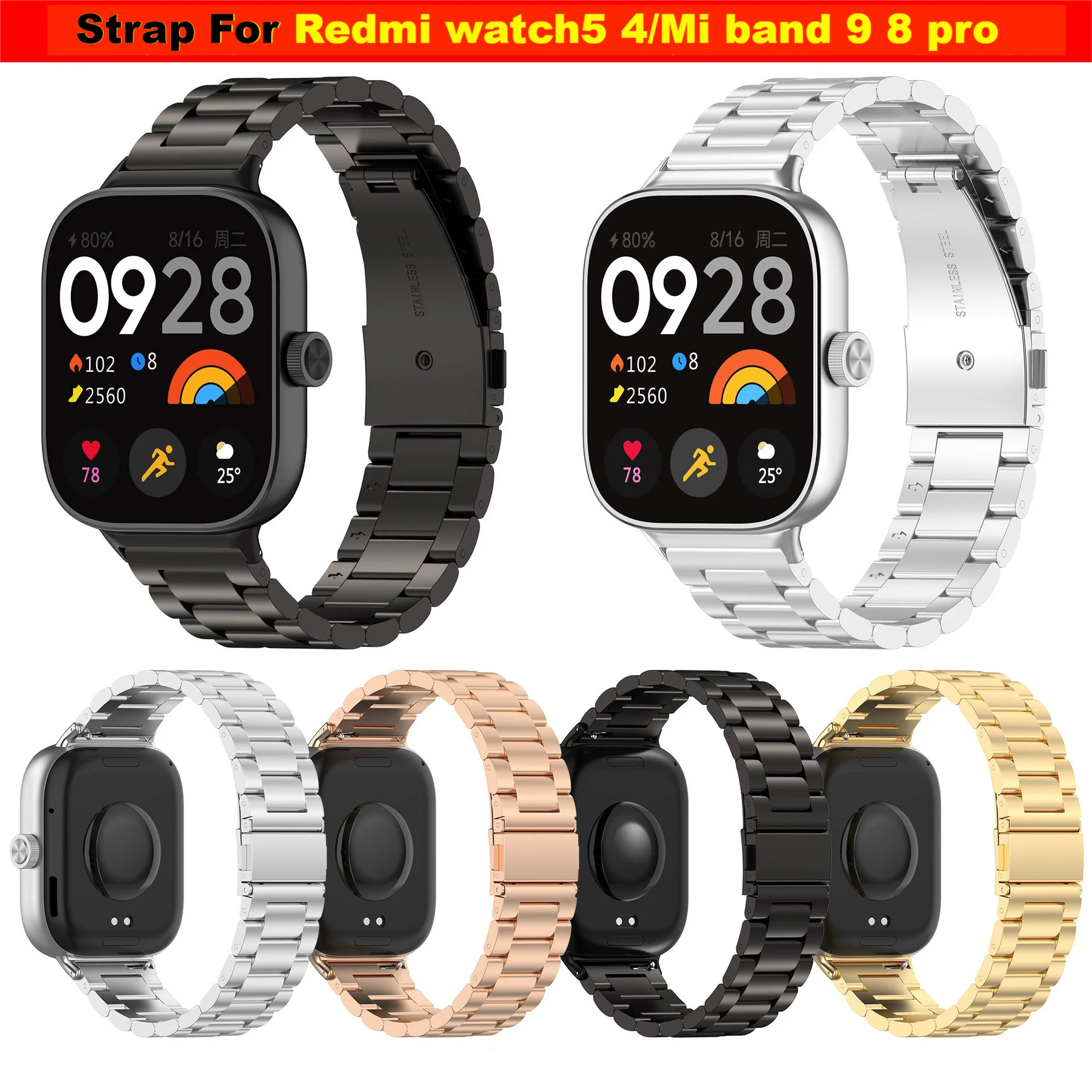 Stainless steel Strap For Redmi watch 5 4 strap Replaceable strap For Xiaomi Mi band 9 8 pro strap accessories