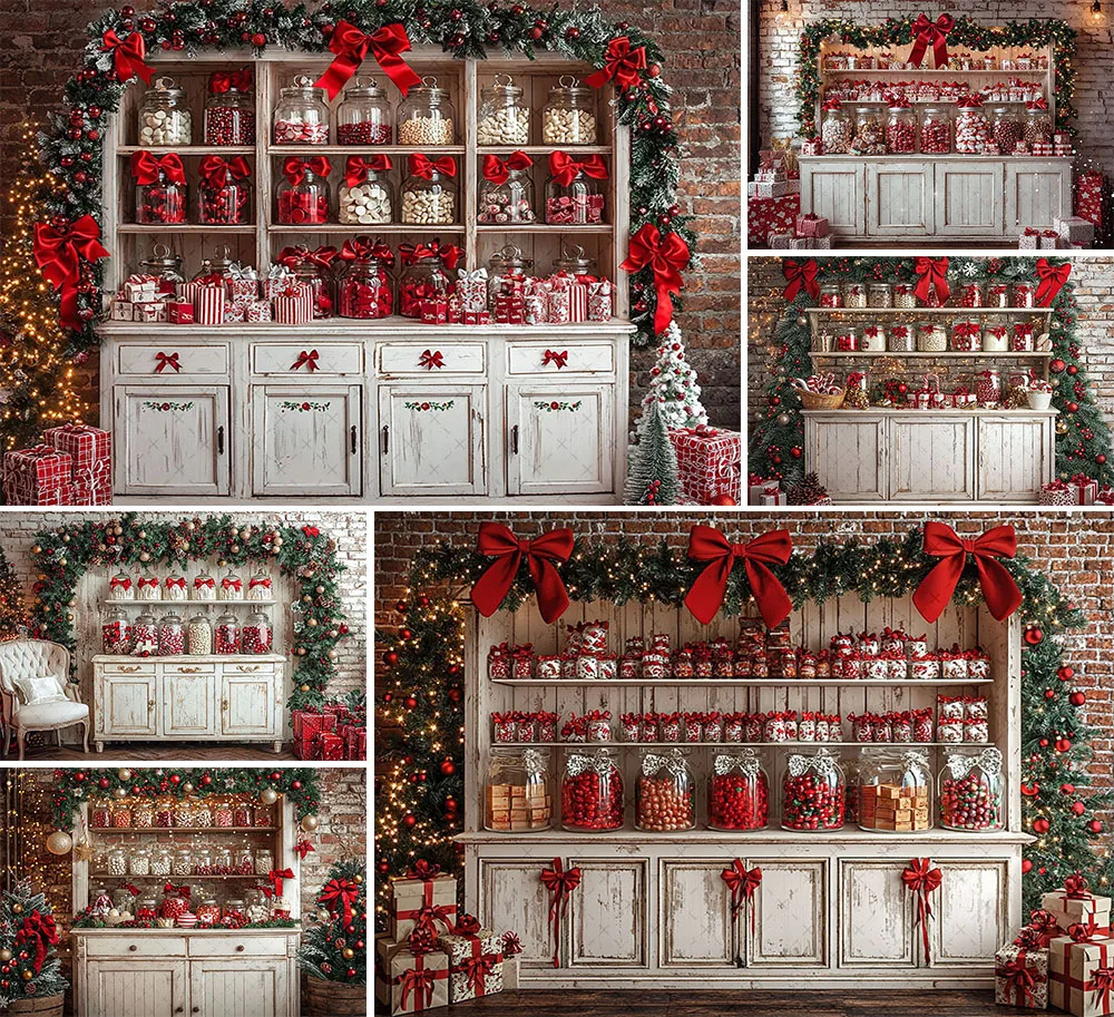 Mehofond Photography Background Christmas Kitchen Candy Bar Cabinet Xmas Tree Kids Family Portrait Decor Backdrop Photo Studio