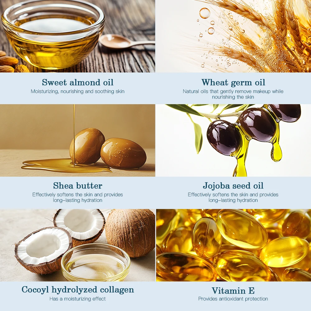 Bálsamo de limpeza de colágeno com sabor de rosa, creme nutritivo, removedor de maquiagem, hidratante suave, não irritante, bálsamo de limpeza não gorduroso