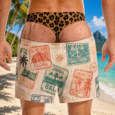 Calções de Banho Engraçados para Homens com Estampa Personalizada de Bumbum Peludo, Shorts de Praia, Presente Divertido para Festa de Solteiro