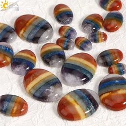 CSJA Natural Stone Cabochon Bead Colorful 7 Chakra Crystal Loose Beads  for Ring Making DIY Pendant Necklace Jewelry H291