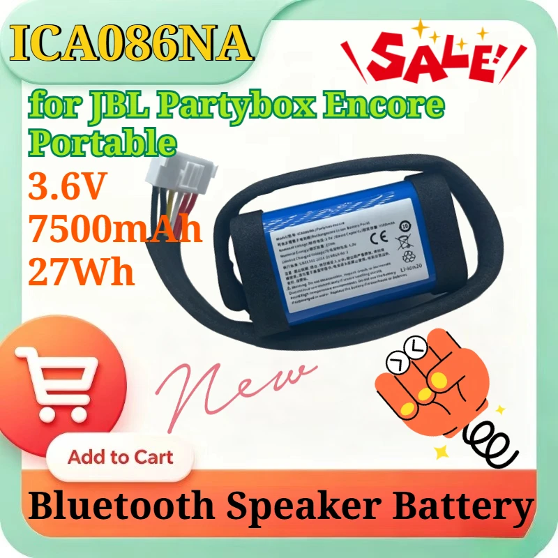 ICA086NA Replacement Battery 3.6V 7500mAh 27Wh for JBL Partybox Encore Portable Bluetooth Speaker Rechargeable Li-ion Battery