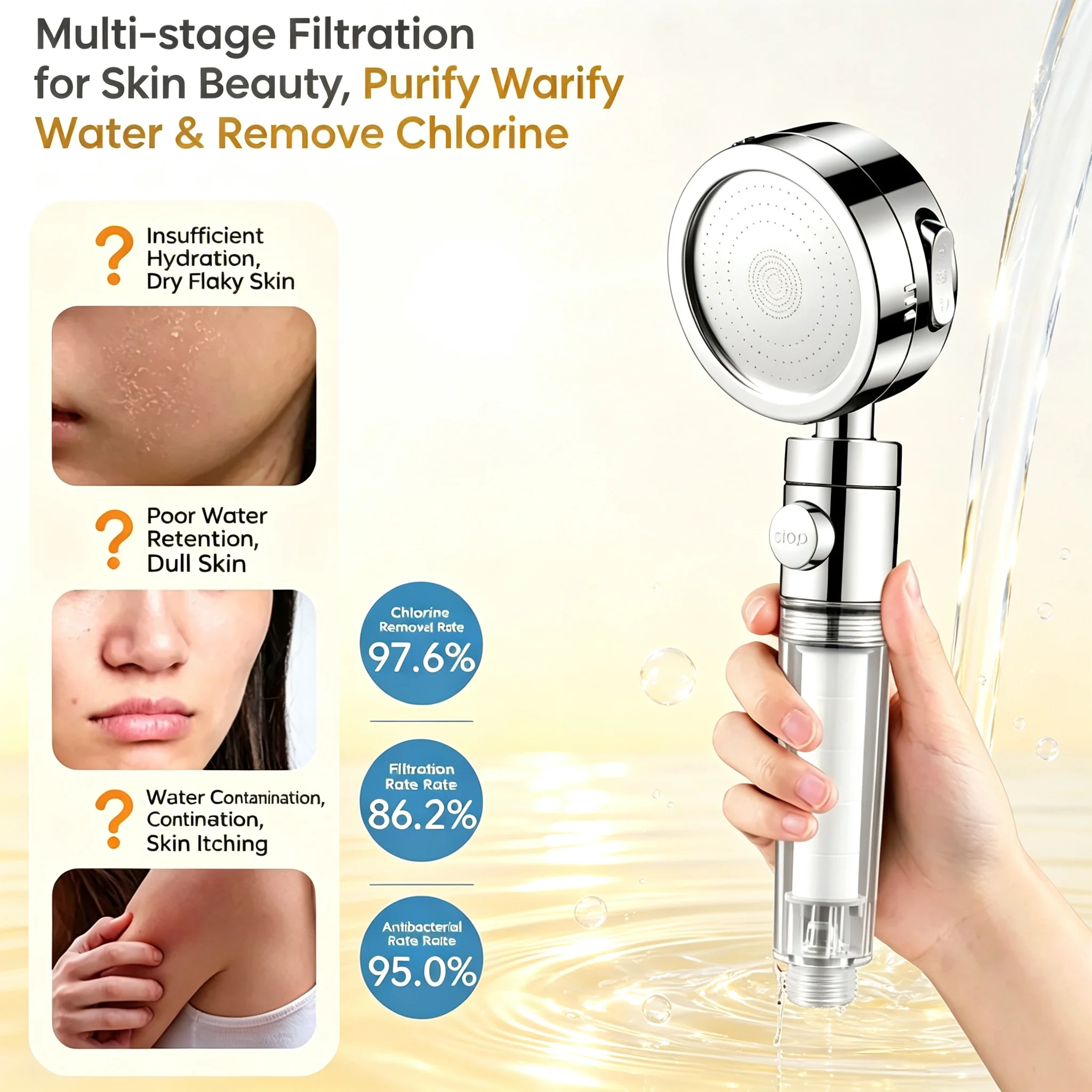 Chrome Finished Filter Handheld Shower Sprayer Built‑in Purifying Filter for Relaxing SPA‑Style Shower Experience