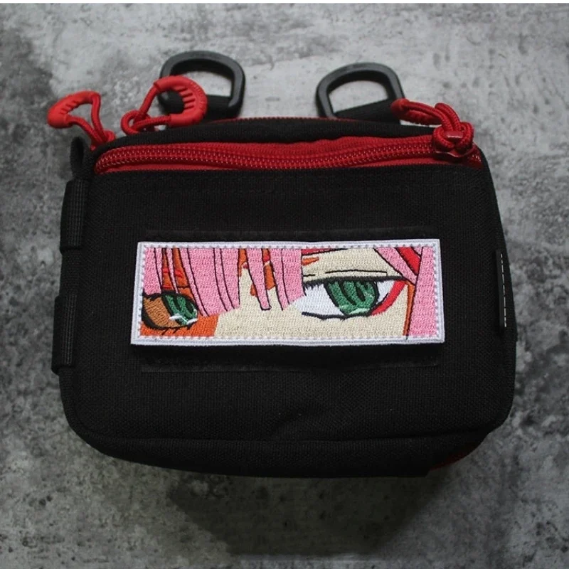 Two dimensional Anime Patches Girl Eyes Half Face Anime Patch Embroidery Red Hair Tactical Badges on Backpack hook loop Armband