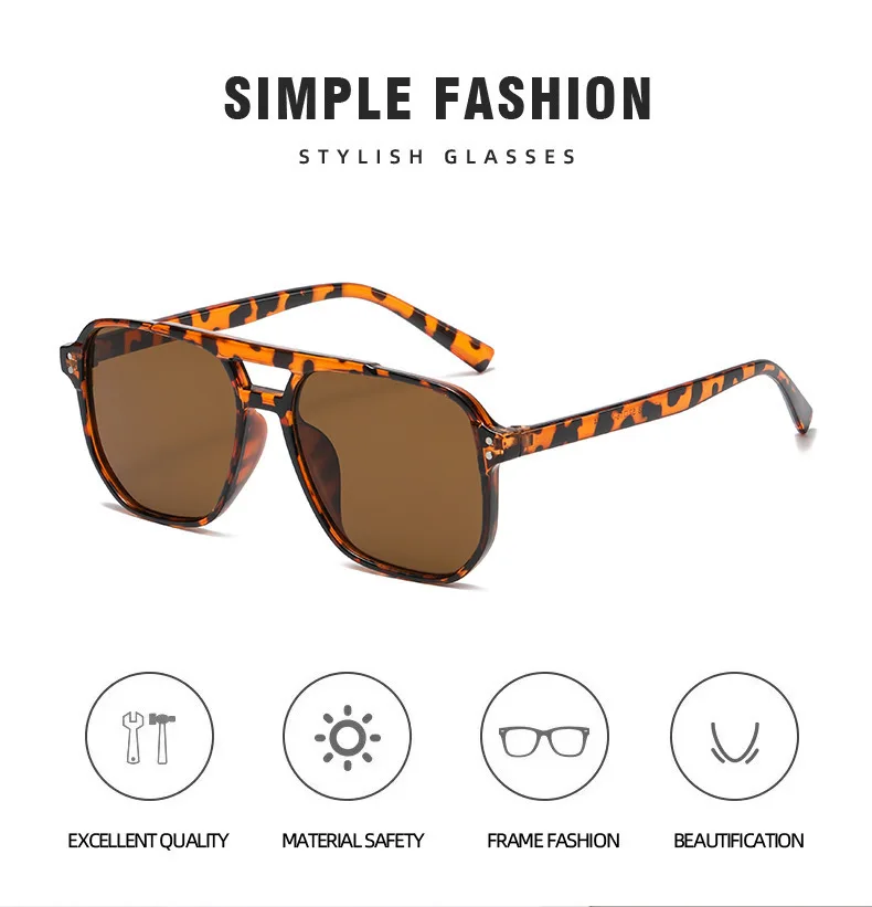 3 قطع نظارات شمسية بإطار مربع كبير للرجال والنساء بإطار خفيف الوزن وجسر مزدوج باللون الأسود والأصفر مع حماية من الأشعة فوق البنفسجية