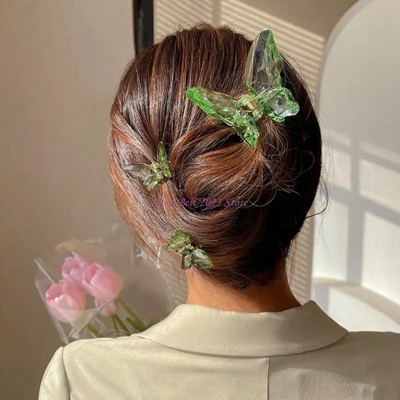 

49ME Sweet Color Butterfly Braids Hair Claw Multiple Color Hair Claw Girl Hairpin