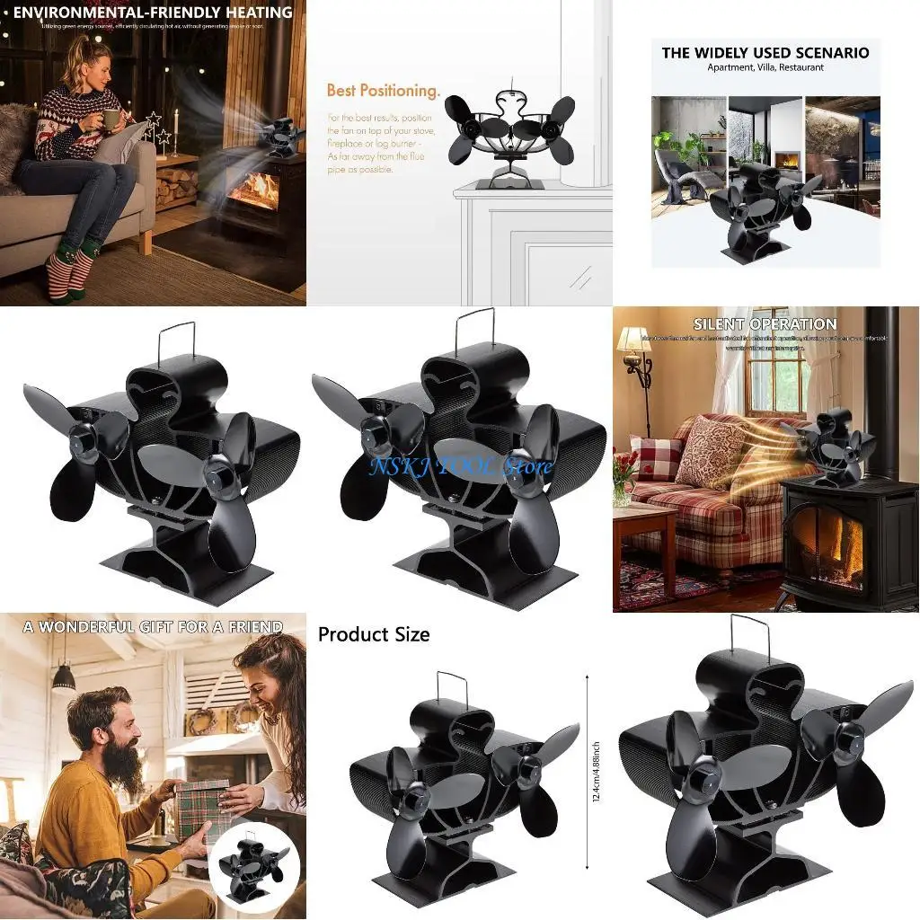 

L8RC Double Head Fireplaces Fan Quiet Burning Stove Fan For Faster Warming