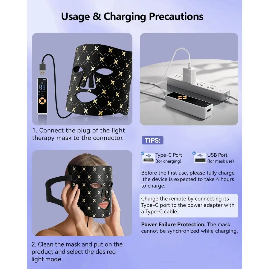 العلاج بالضوء للوجه، قناع الوجه LED العلاج بالضوء، 630 نانومتر أمبير 830 نانومتر الطول الموجي LED جهاز العلاج بالضوء للاستخدام المنزلي الداكن #6