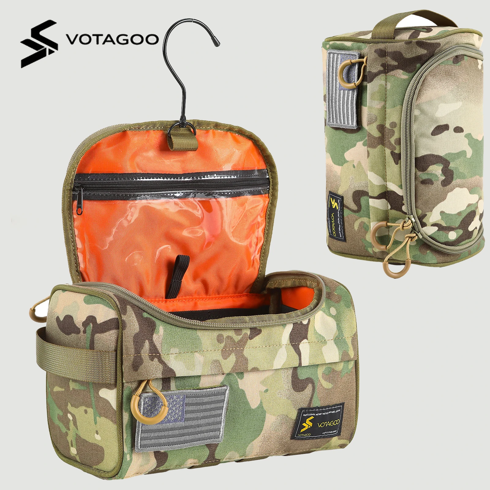 Neceser para hombre, bolsa de ducha táctica impermeable de nailon con gancho para colgar, separación en seco y húmedo para viajes, Camping, caza