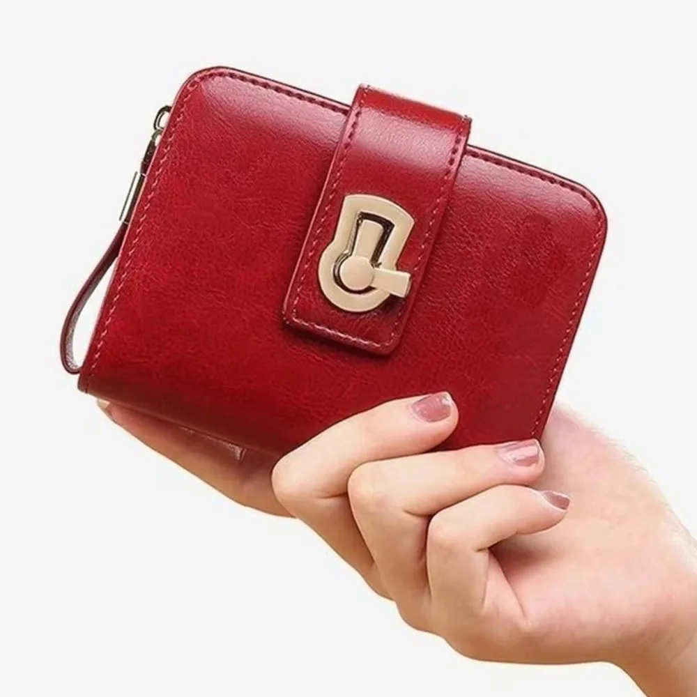Retro Solid Color Short Wallet Pu Leather Multi-slots Coin Purse Anti-theft Large Capacity Credit Card Holder