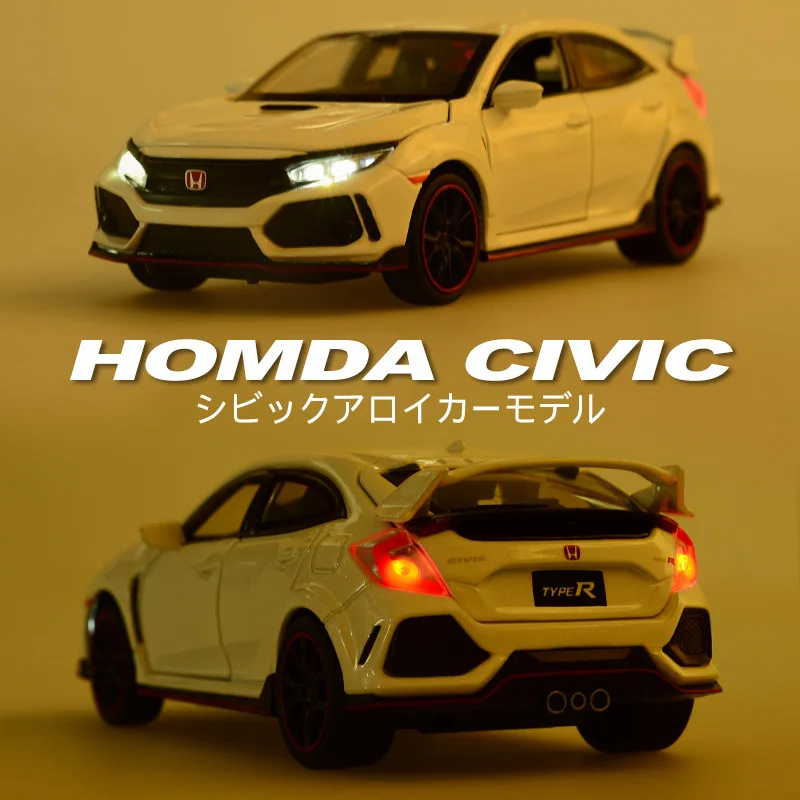 1:32 HONDA Limited Edition CIVIC TYPE-R Diecasts Toy Vehicles Metal Sound Light Car Model Collection Car Toys For Children Gift