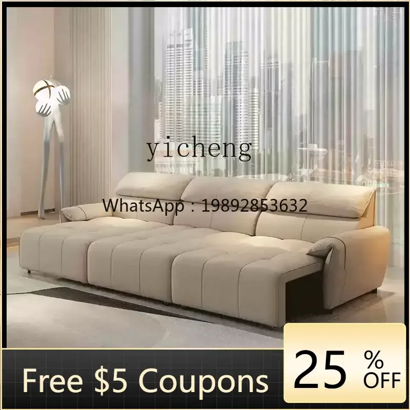 

DF electric multi-function sofa bed dual-purpose remote control retractable living room modern first-layer leather sofa