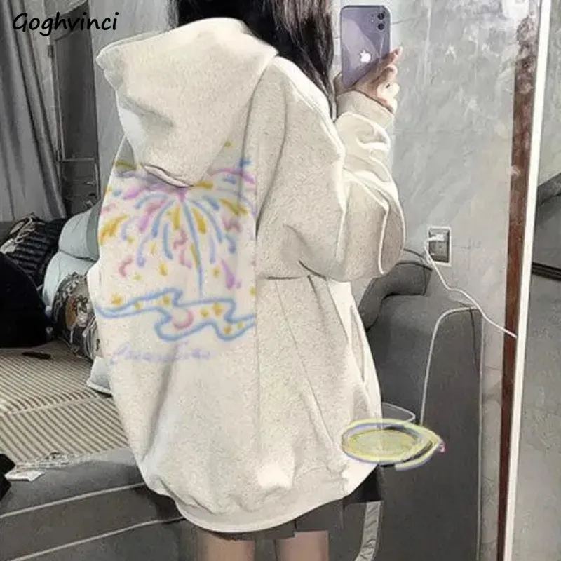 Women Hooded Hoodies Autumn Winter Plus Velvet Letter Printing Pockets Simple Loose Casual Coats Keep Warm Cozy Windbreak Chic