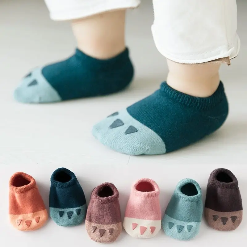 

6 Pairs/lot 0-5Y Baby Socks Spring Autumn Pure Cotton Antiskid Floor Ship Socks Cartoon Bear Claw Indoor Toddler Kids Socks