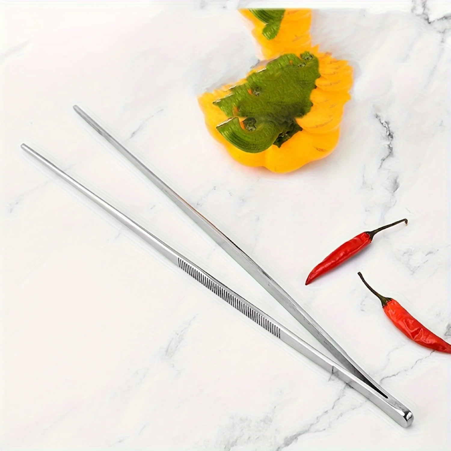 Stainless Steel Korean BBQ Tongs - Grilling and Cooking Tweezers - 11.93 inch