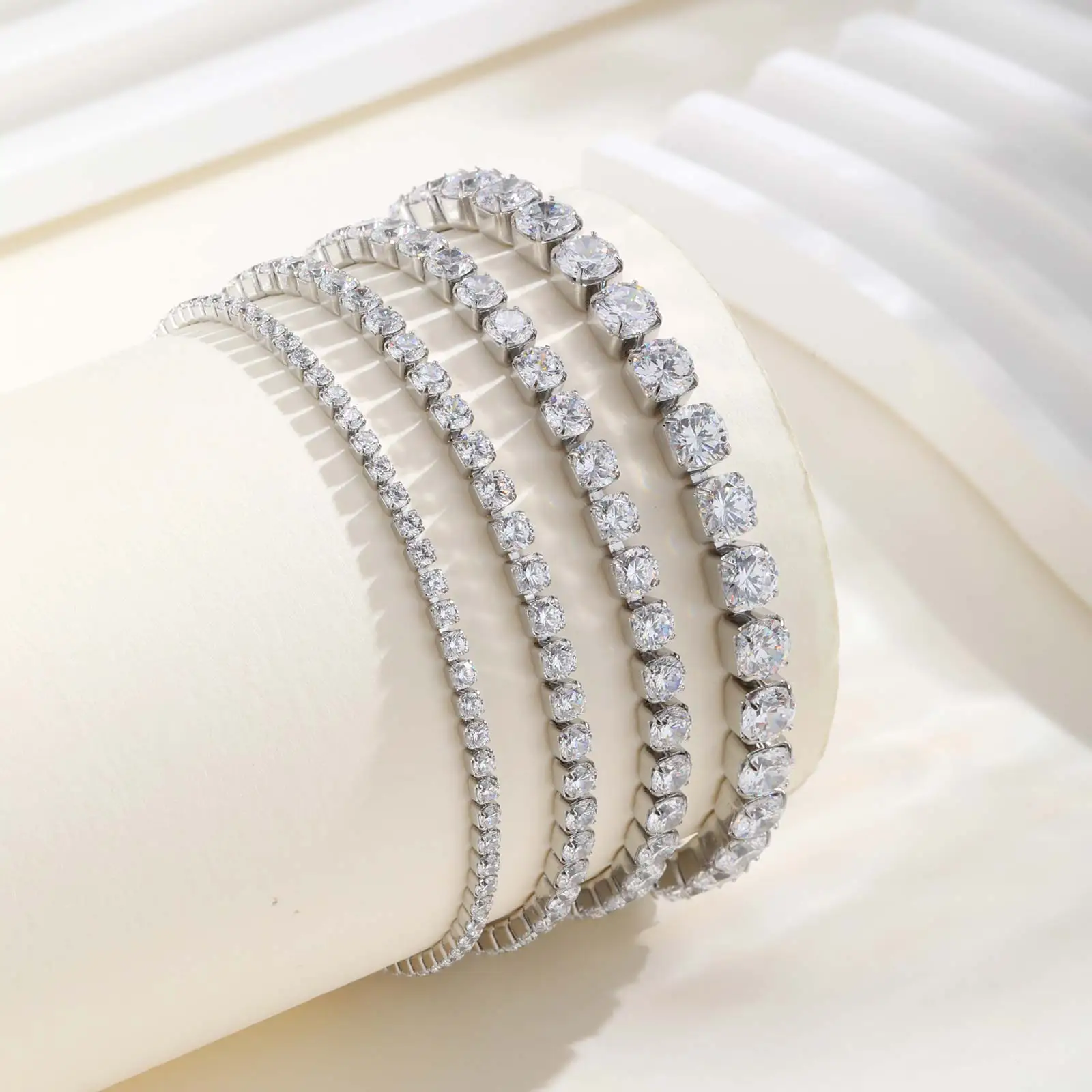 Classic Charm Tennis Bracelet for Women, AAA Zircon Stainless Steel Chain Bracelet, Wedding Birthday Party Jewelry Waterproof