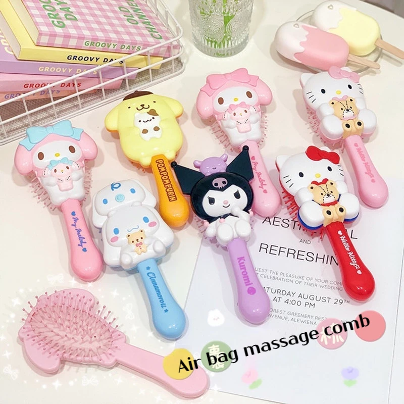 Sanrio Fashion Hello Kitty Hand-held Massage Airbag Comb Cartoon Cinnamon Roll Kuromi Kawaii Cartoon Girl Portable Gift Comb