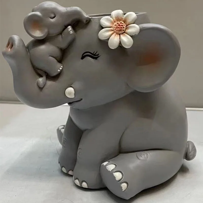 Moule en forme d'éléphant pour bébé mère, Pot de fleur succulente, cendrier, porte-stylo, moule en Silicone, moules parfumés pour gypse, béton, plâtre
