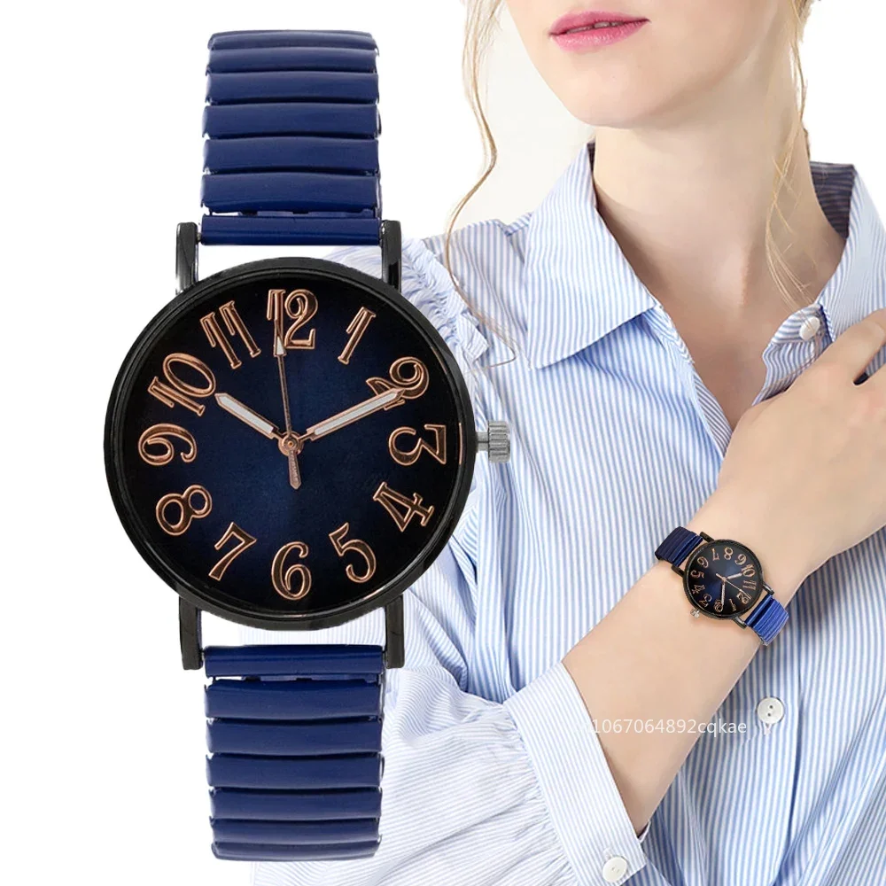 

Ladies Quartz Watch Luxury Simple Digital Blue Fashion 2024 New Brand Stretch Stainless Steel No Buckle Women Clock Watches