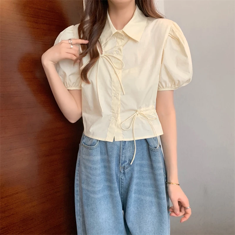 Shirts Women Slim All-match Puff Sleeve Trendy Summer Ulzzang Basic Design Breathable Cozy Mujer Simple Office Lady New Arrival