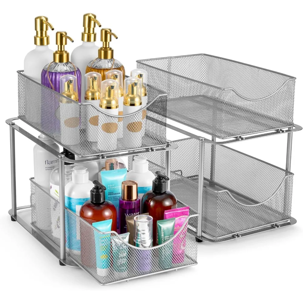 

2 Tier Under Sink Organizer Sliding Drawers for Bathroom Kitchen Cabinet Closet Storage