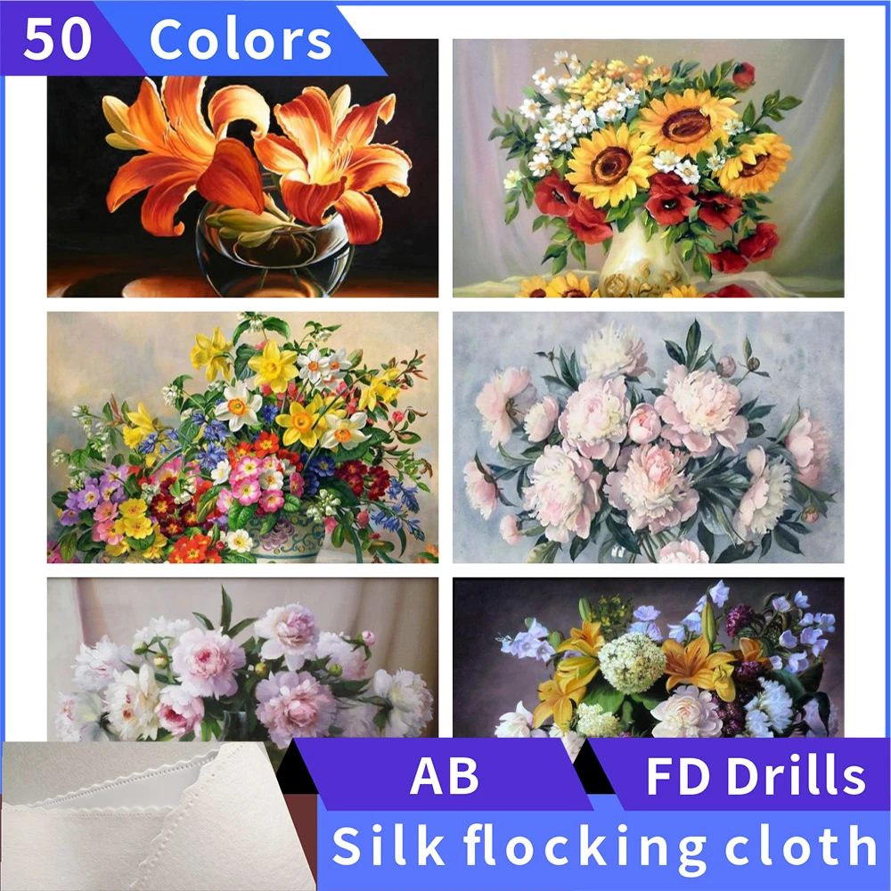 

50 Colors 5D Diamond Painting Kit Table Flower Pattern Silk Cloth Square Rhinestone Embroidery Diamond Mosaic Cross Stitch Kit