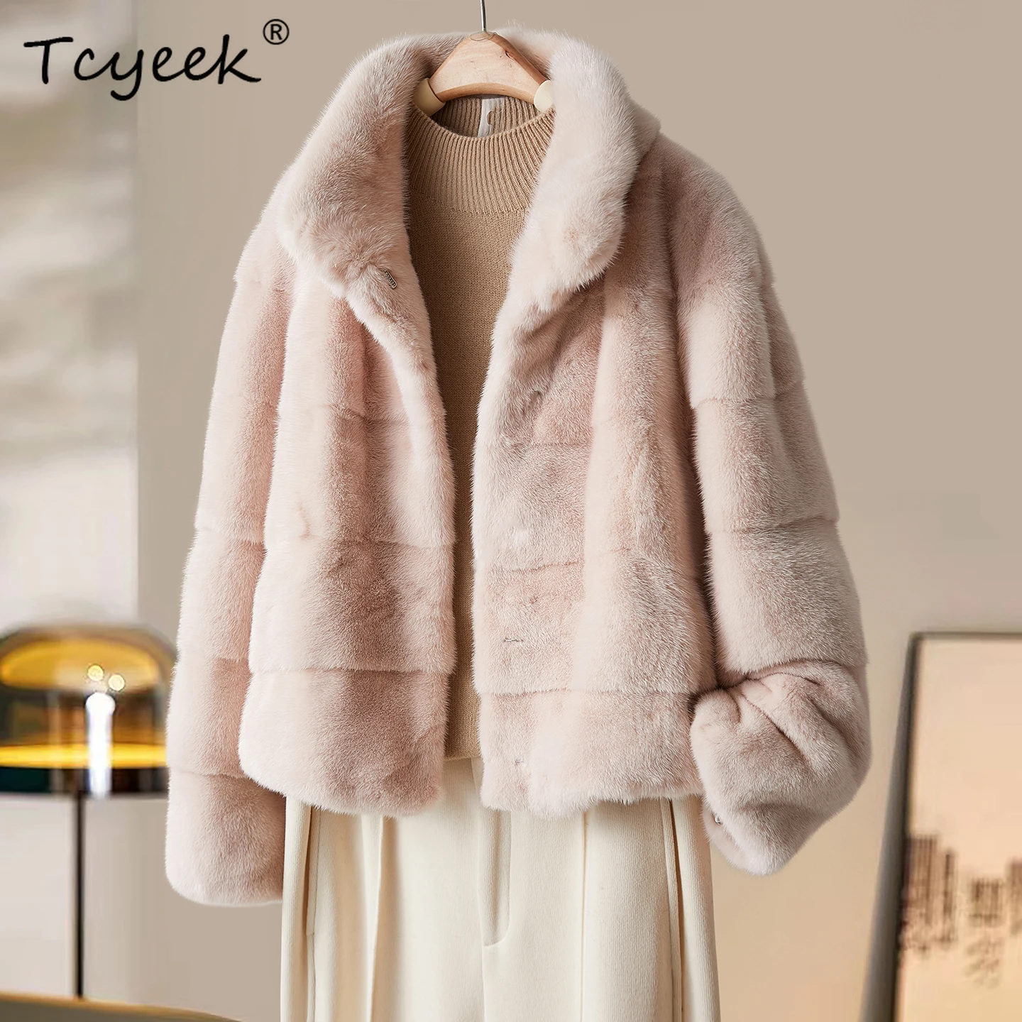 

Tcyeek Natural Mink Fur Coat Women Winter Clothes Pink Real Fur Jacket Warm Womens Coat New in Coats Whole Mink Fourrure Femme