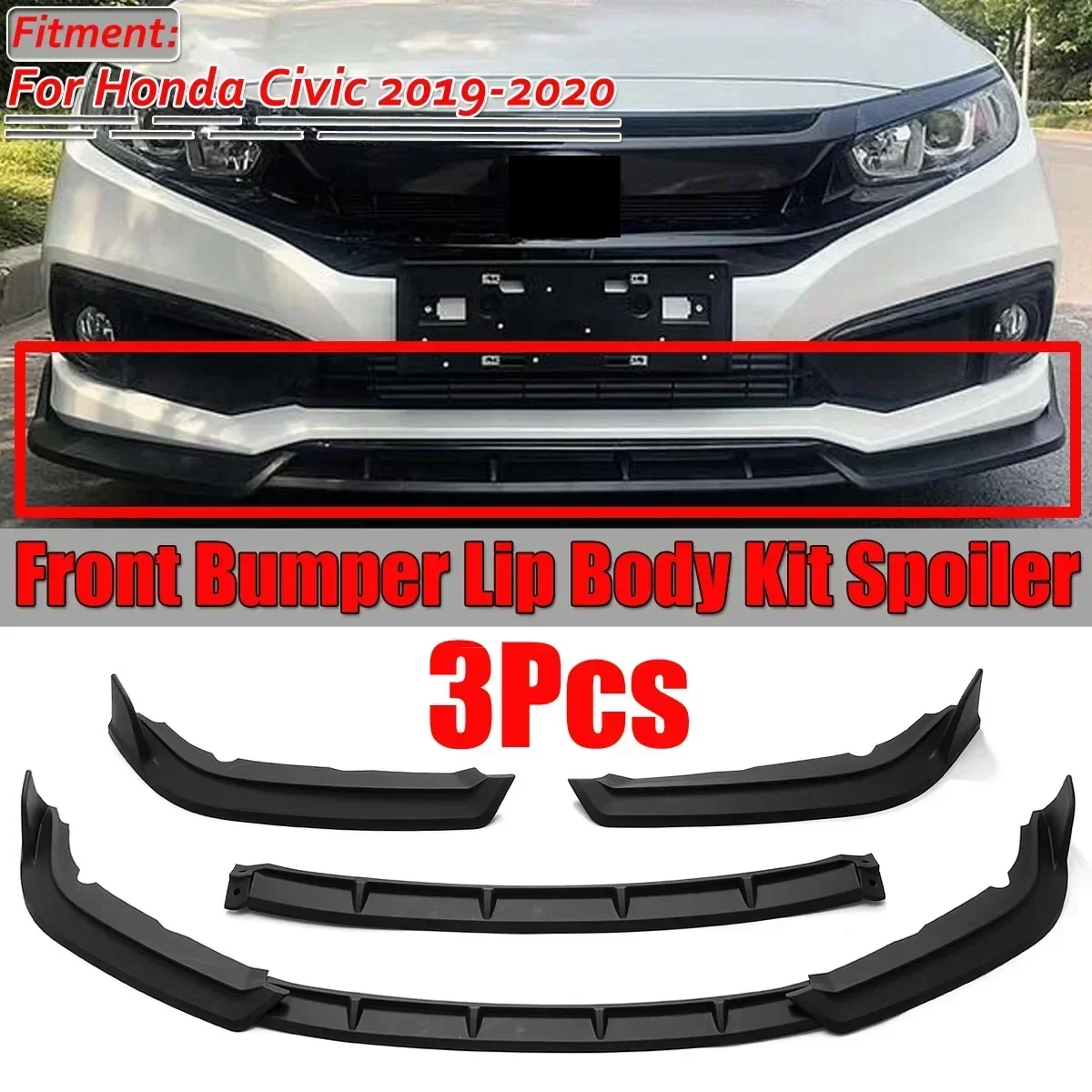 

For Honda Civic 2019 2020 Car Front Bumper Lip Spoiler Diffuser Deflector Body Kit Protection Guard Car Accessories Body Kit