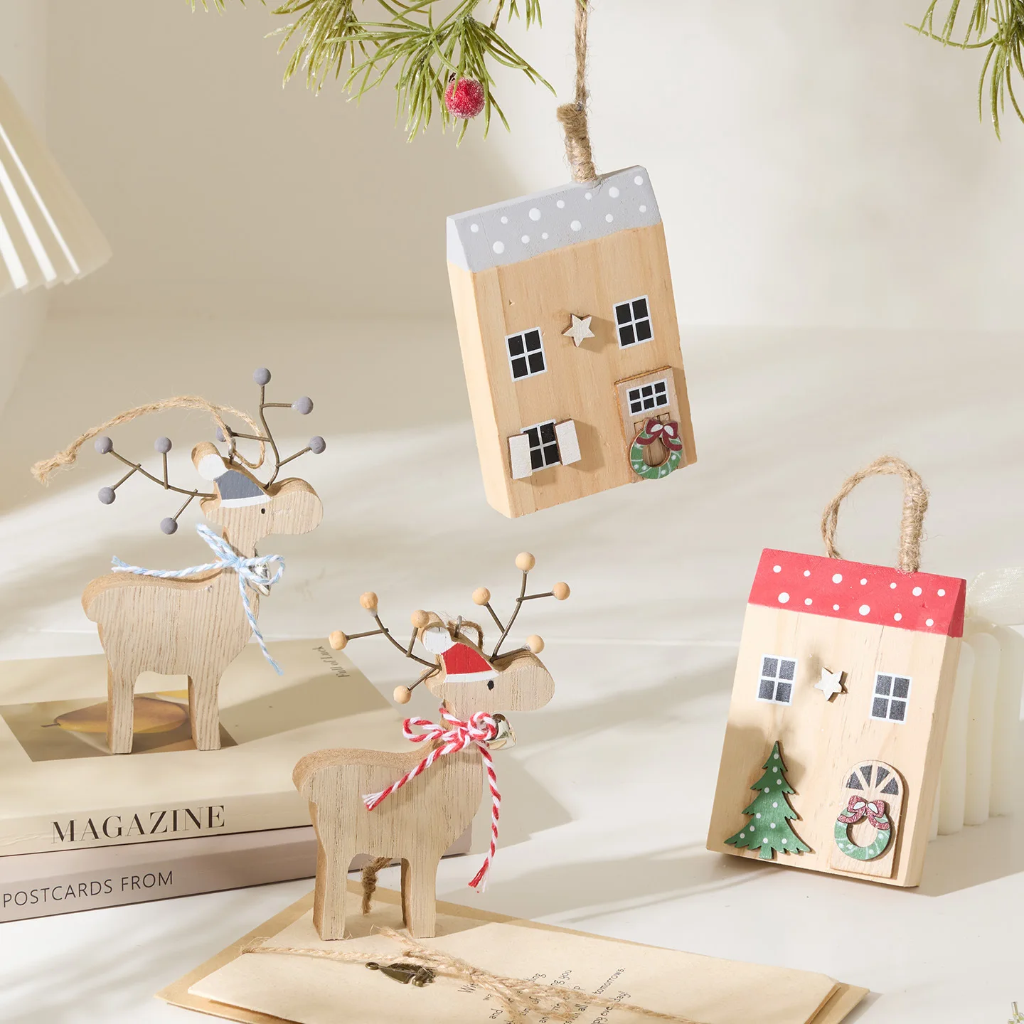 

Wooden House Ornament Hanging Christmas Handmade Home Cabinet Desktop Landscaping Decoration Creative Diy Hanging Ornaments