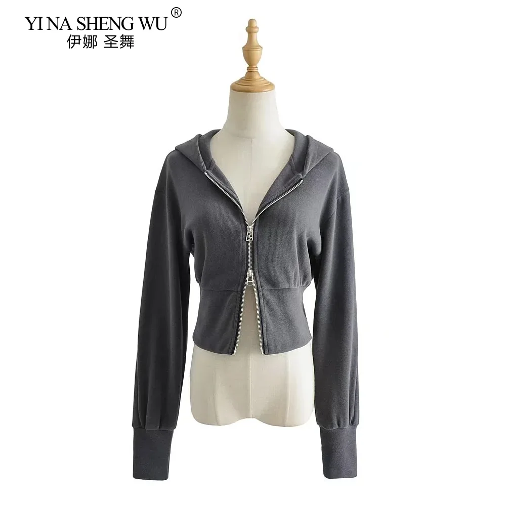 Zip-up Autumn Women Top Hoodies Crop Sport Jacket Female Running Coats Fitness Yoga Shirt Top Workout Gym Activewear Sportswear