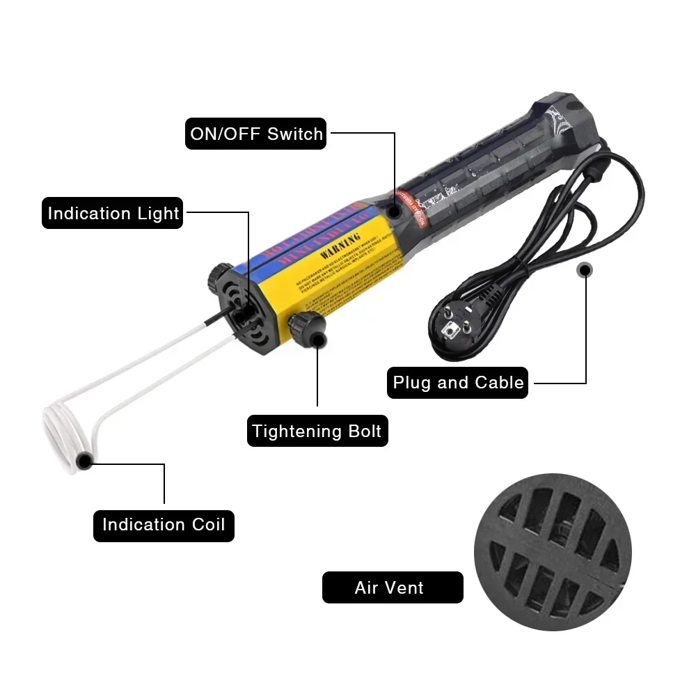 1100W Magnetic Induction Heater Kit Portable Car Repair Tool Rotatable 110V/220V Screw Heater Comfort Grip with 3/8/10 Coils