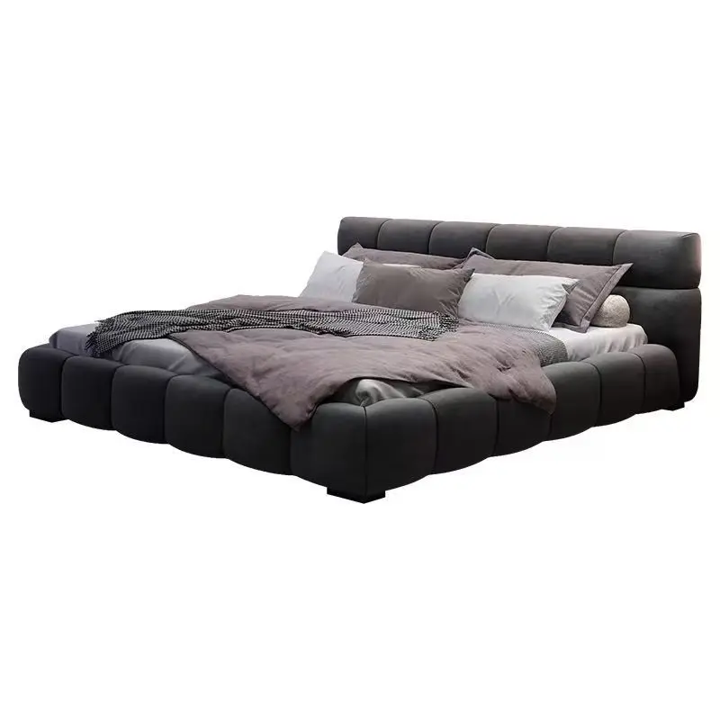 

%@Factory Price Modern Luxury High-end Suede Velvet Upholstery Bed European King Size White Bed Soft Style Best Craftsmanship