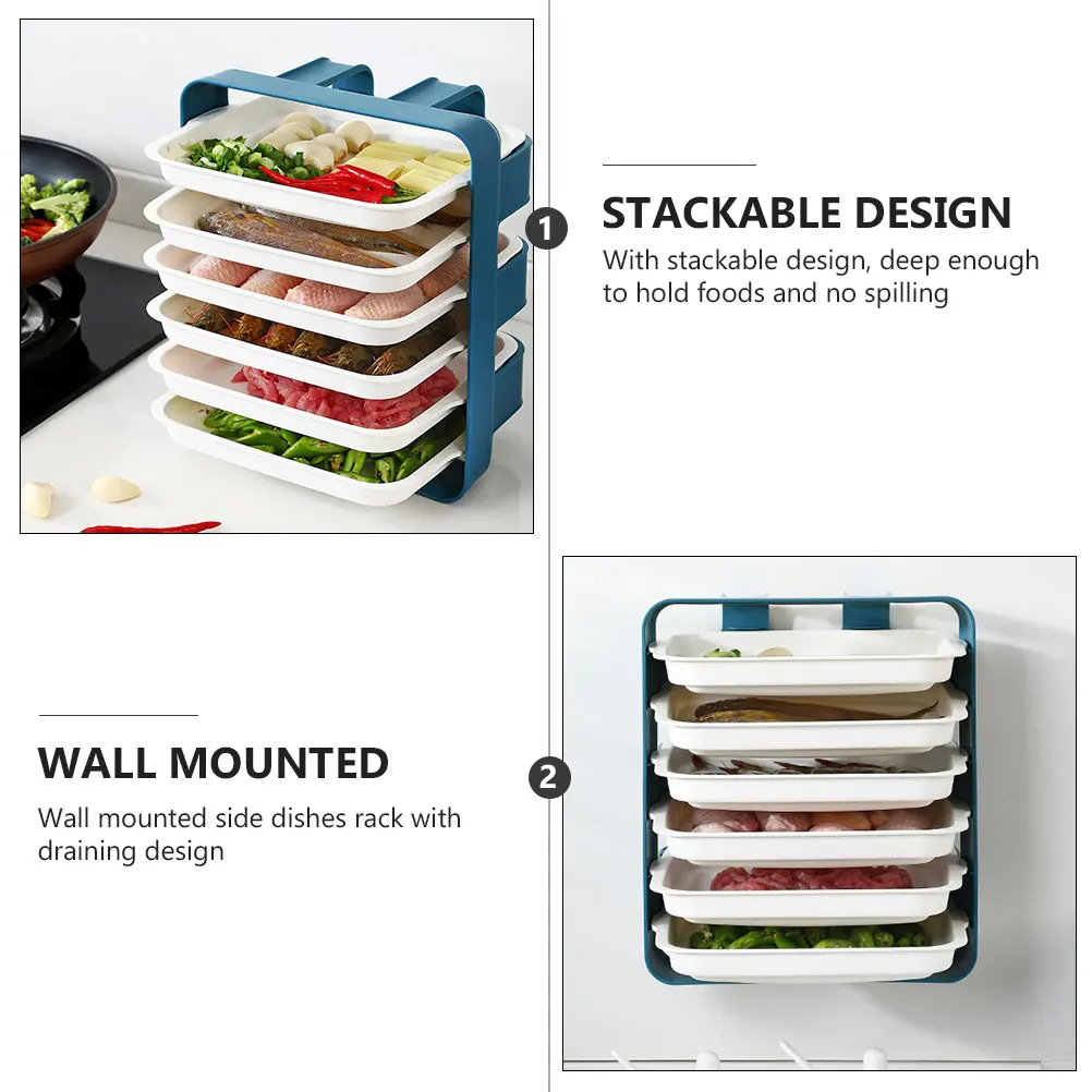 

1 Set Wall Mounted Kitchen Shelf Stackable Deep Plastic Plates Break Resistant Sturdy Dish for Restaurant
