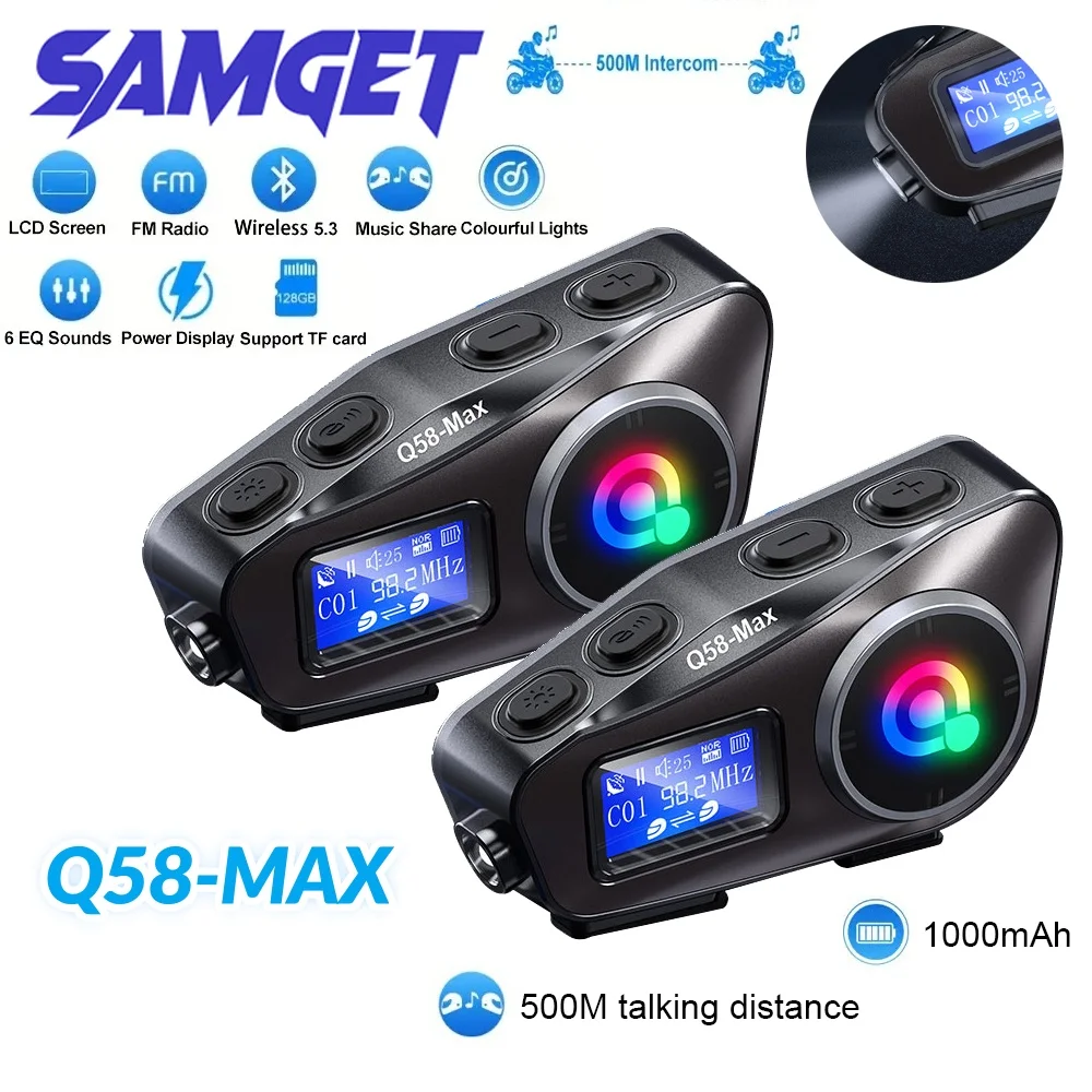

Q58 MAX Motorcycle Helmet Intercom Wireless Bluetooth Headset Moto LCD Display Intercomunicador For 2 Rider 500m intercom