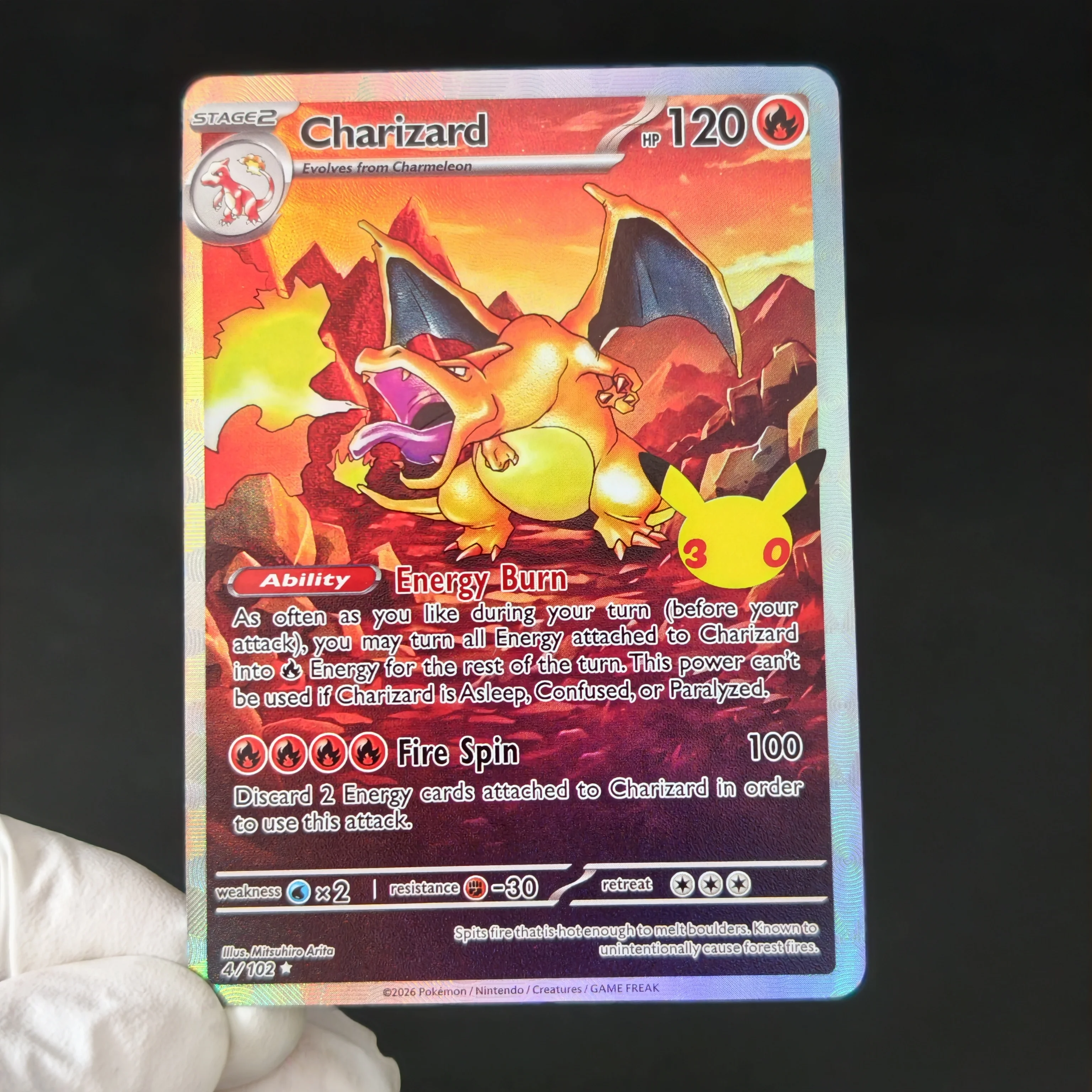 Proxy TCG 30Th Anniversary Collection Card Charizard Blastoise Venusaur Holo Texture English Version Diy Self Made Card