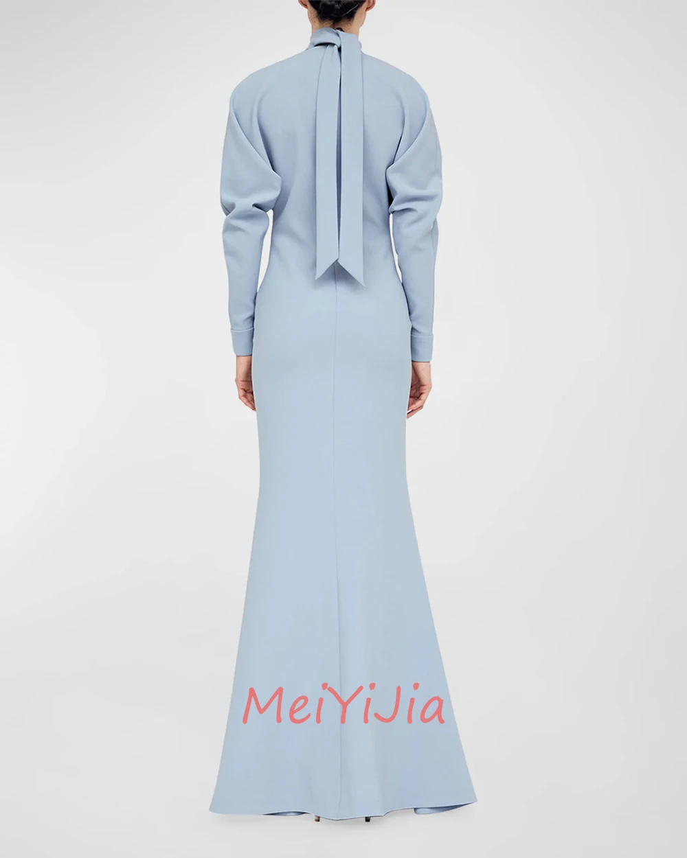 MeiYiJia High-Neck Simple Floor-Length Crepe Mermaid ZipperUp Button Saudi Arabia Sexy Evening Birthday Club Outfits Summer 2024