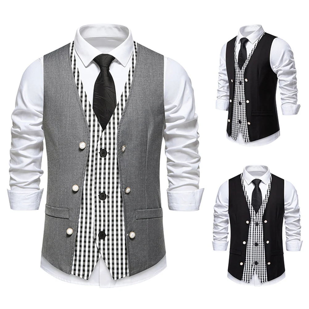 Fashion Business Vests Men's Suit Waistcoat Suitable For Casual Outing Regular Length Garment V Neck Sleeveless