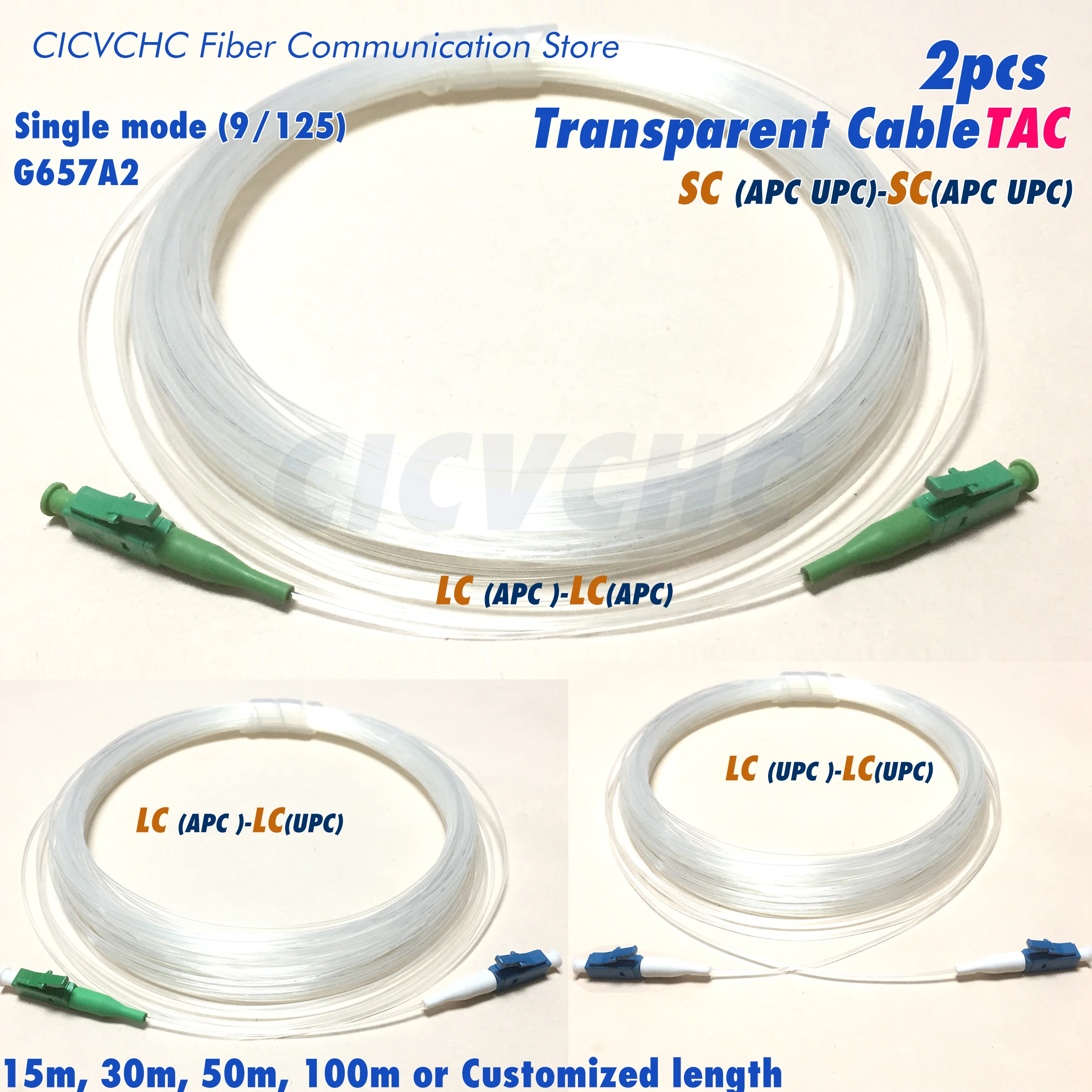 

2pcs Transparent Cable (TAC)- LC-LC Jumper-SM(OS2)-G657A2-Bend Insensitive Fiber-APC UPC-Invisible optical cable